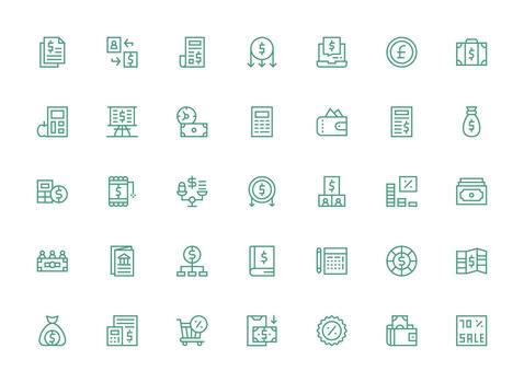 regular limpiar línea íconos desde presupuesto conjunto con 35 vectores web y aplicación icono paquete colección