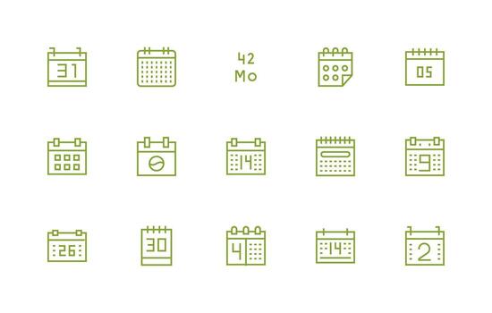 15 regular línea diseños para mes íconos tablero icono serie vector