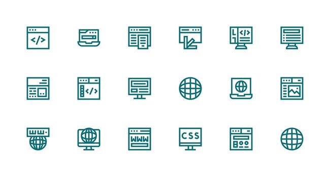 Browser Design Icons featuring 18 in Strong Stroke Line Style Multi-Style Icon Collection vector