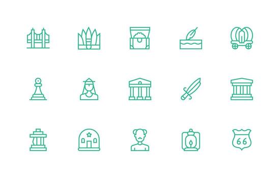 15 Regular Line Designs for Historical Icons Core Icon Collection for Daily Tasks vector