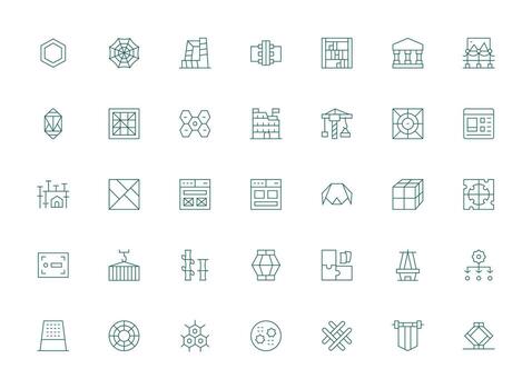 Framework Design Icons featuring 35 in Light Line Style Detailed Icon Collection for Design Systems vector