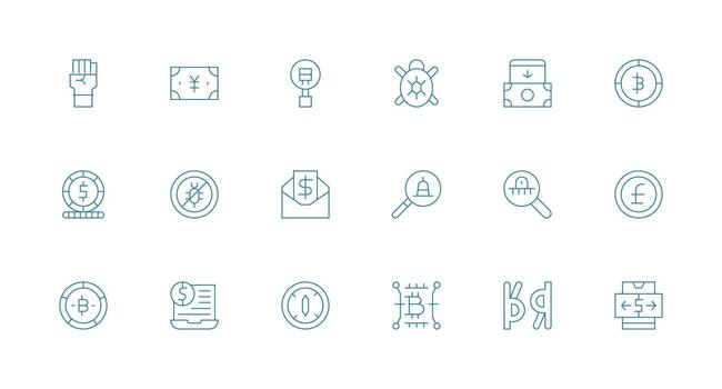 18 Icons for Digital Currency in Minimal Line Format Web and App Icon Pack Collection vector