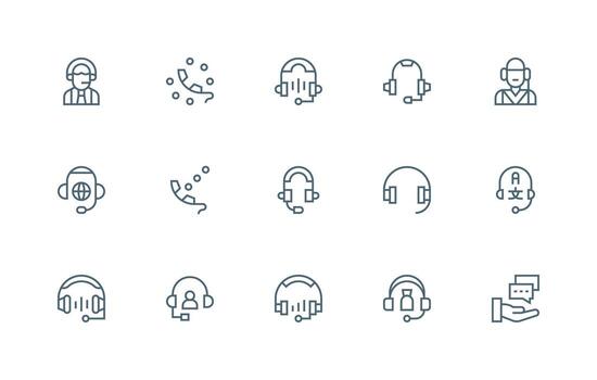 Regular Line Style Hotline Icons with 15 Vectors Reliable Icons for All Interfaces
