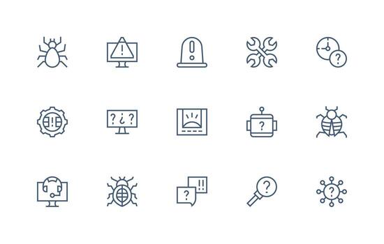15 Regular Line Designs for Troubleshooting Icons Line Icon Collection vector