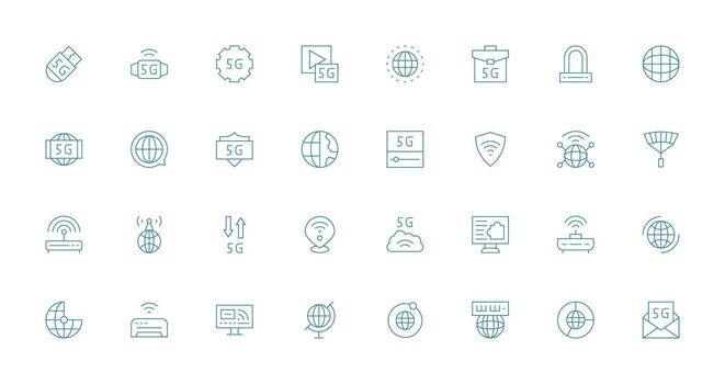 32 Delgado línea estilo íconos desde Internet acceso colección rápido acceso íconos para ui desarrollo vector