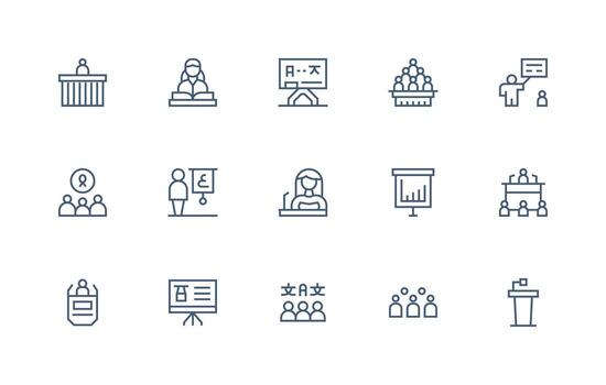 seminario icono conjunto con 15 regular línea gráficos sensible icono conjunto para flexible diseños vector