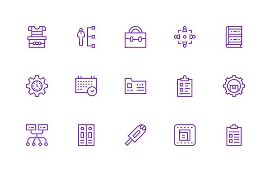 organización presentando 15 íconos en regular línea diseño estilo icono conjunto vector