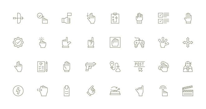 acción presentando 32 íconos en Delgado línea diseño funcional icono serie vector