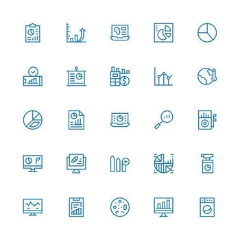 Estadísticas icono conjunto con 25 medio carrera contorno gráficos esencial icono conjunto para equipos vector