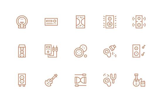 Amplifier Icon Set with 15 Regular Line Graphics Lightweight Icon Series vector