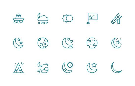 15 Regular Line Icons for Moon Graphics Theme-Based Icon Pack vector