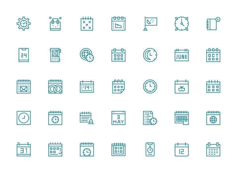 35 regular limpiar línea estilo íconos desde calendario colección organizado icono paquete para rápido acceso vector