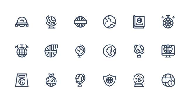 Globe Visual Pack containing 18 Strong Stroke Line Icons Dashboard Icon Series vector