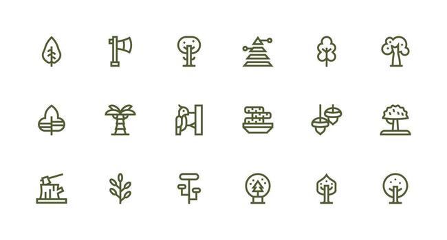 Tree Visual Pack containing 18 Strong Stroke Line Icons Sharp Icons for Presentations vector