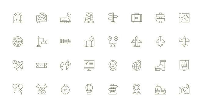 Thin Line Style Journey Icons with 32 Vectors Icon Set for Web