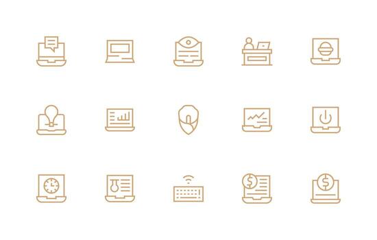 regular línea íconos desde ordenador portátil conjunto con 15 vectores limpiar icono conjunto icono paquete para ui proyectos