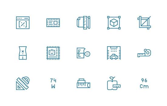 Dimensions Icon Set with 15 Regular Line Graphics UI-Ready Icon Collection vector