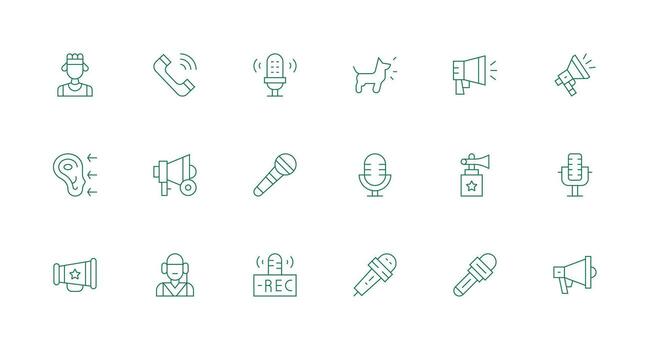 mínimo línea estilo voz íconos con 18 vectores todas dispositivo compatible icono conjunto