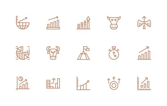 15 Regular Line Icons for Rising Graphics Simplified Icon Pack for Visual Tools vector