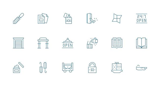 Open including 18 Minimal Line Illustrations Customizable Icon Series for Mobile Screens vector