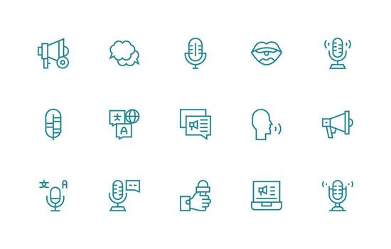 Speech featuring 15 Icons in Regular Line Design Reliable Icons for All Interfaces vector