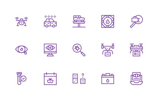 Inspection Design Icons featuring 15 in Regular Line Style Neat Icon Set vector