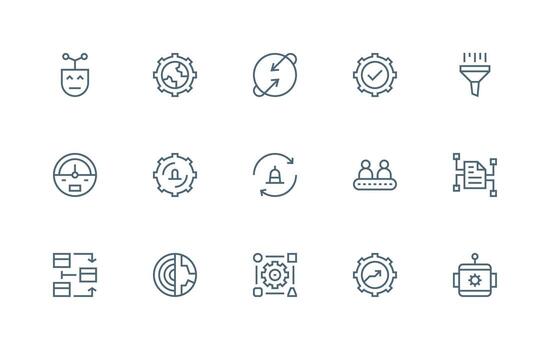 regular línea íconos desde proceso conjunto con 15 vectores profesional icono conjunto