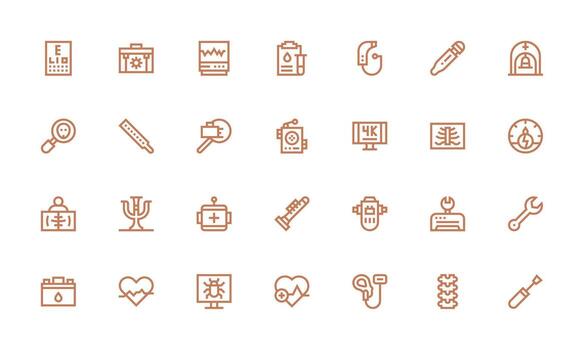 28 negrita línea vectores para diagnóstico tema equilibrado icono conjunto para funcional diseño