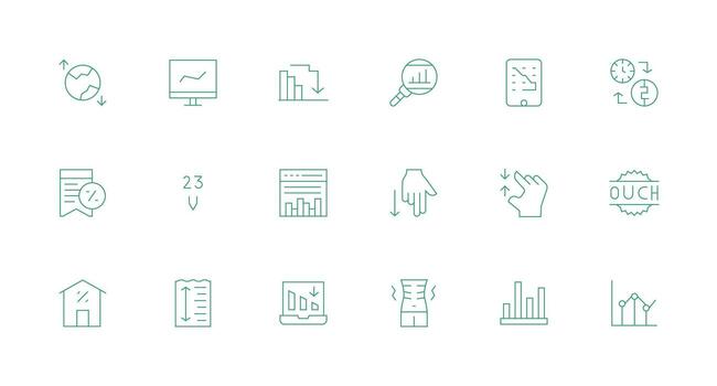 18 Icons for Decrease in Minimal Line Format Well-Structured Icons for Creative Use vector