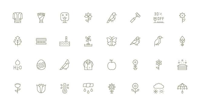 Spring Visual Pack containing 32 Thin Line Icons Basic Icon Series vector