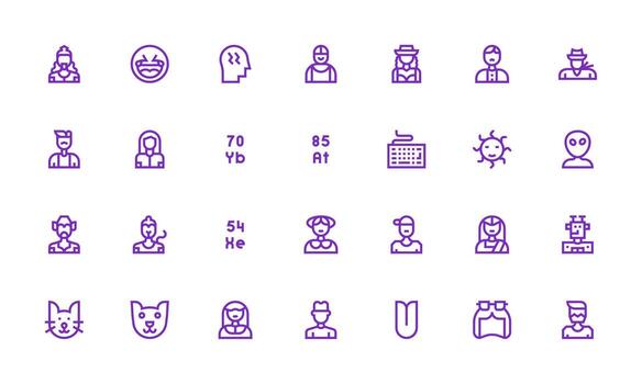 Character Set with 28 Bold Line Icons Responsive Icon Set for Flexible Layouts vector