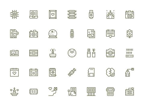 memoria icono conjunto con 35 regular limpiar línea gráficos interfaz íconos para diario utilizar vector