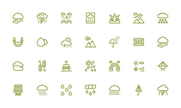 lluvia conjunto con 28 negrita línea íconos lleno icono biblioteca para ui diseñadores vector