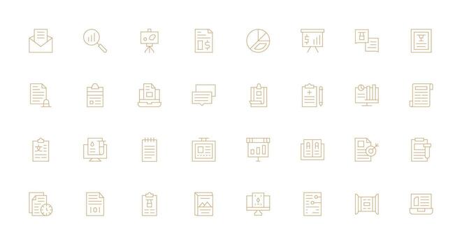 Delgado línea íconos desde reporte conjunto con 32 vectores esencial icono colección