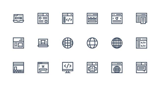 18 Strong Stroke Line Icons for Browser Graphics All Device Compatible Icon Set vector
