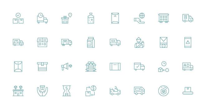 32 Thin Line Designs for Shipment Icons Complete Icon Bundle for Web Design vector