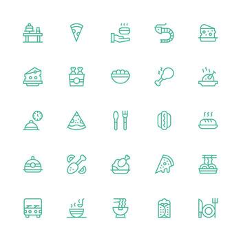 25 Icons for Dinner in Medium Stroke Outline Format Flexible Icon System for Web Interfaces vector