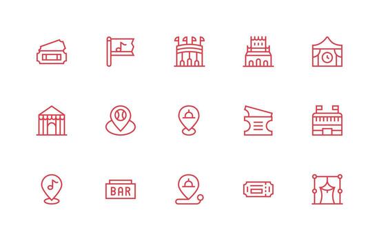 Venue Icon Set with 15 Regular Line Graphics General Use Icon Pack vector