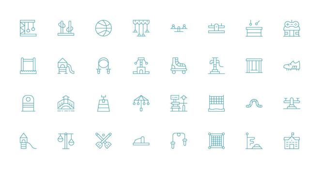 32 Thin Line Vectors for Playground Theme Functional Icon Series