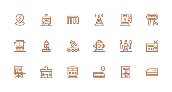 Station Icon Set with 18 Strong Stroke Line Graphics Multi-Style Icons for Creative Projects vector