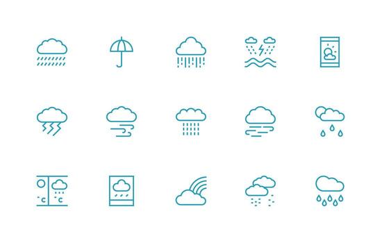 Stormy Design Icons featuring 15 in Regular Line Style Neutral Style Icons for Any Project vector