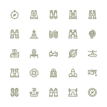 Exploration Visual Pack containing 25 Medium Stroke Outline Icons Clear and Concise Icon Set Collection vector