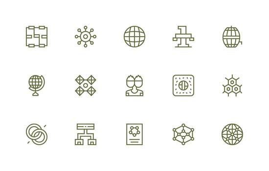 interconectado icono colección con 15 regular línea diseños agudo íconos para presentaciones vector