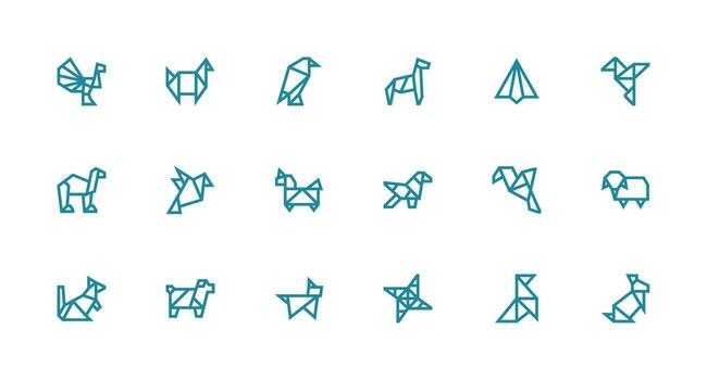 Origami Design Icons featuring 18 in Strong Stroke Line Style Icons Built for Visual Consistency Pack vector