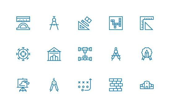 Blueprint Visual Pack containing 15 Regular Line Icons Responsive Icon Set for Flexible Layouts vector