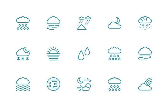 Atmosphere Icon Set with 15 Regular Line Graphics Clean Icon Set Icon Pack for UI Projects vector