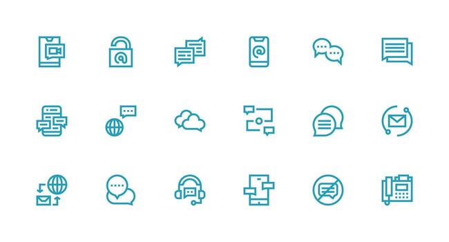 Strong Stroke Line Style Messaging Icons with 18 Vectors UI Icon Set