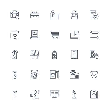 25 Medium Stroke Outline Icons for Item Graphics Complete Icon Set for Mobile Apps vector