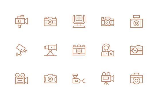 Digital Camera Icon Collection with 15 Regular Line Designs Display Icon Pack vector