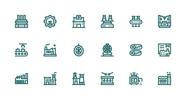 Production Icon Set with 18 Strong Stroke Line Graphics Simplified Icon Pack for Visual Tools vector